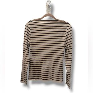 LOFT Women's Black and Tan Striped Long Sleeve Top